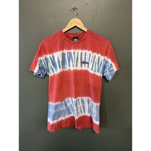 Stussy Mens Red Short Sleeve Tie Dye T-shirt Size Medium
